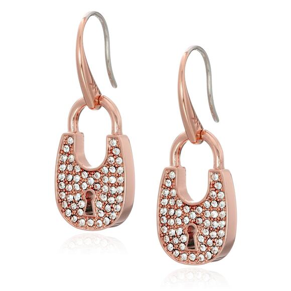Michael Kors Heritage Rose Gold‎ Tone Pave Crystal Padlock Drop Earrings NWT - Picture 2 of 7